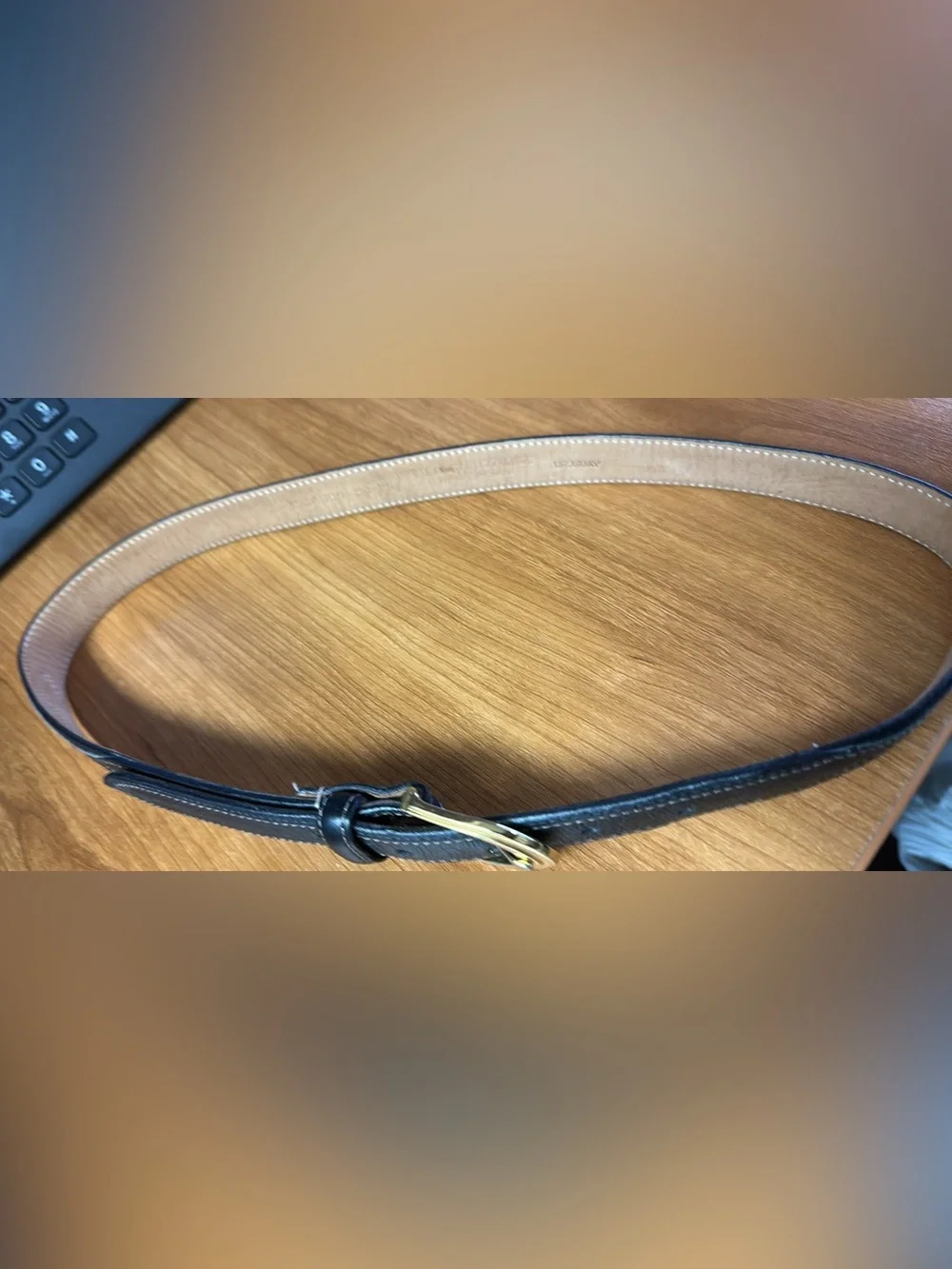 Vintage Full Grain Cowhide Black Leather Belt with Gold-Tone Buckle - Size 30 /
